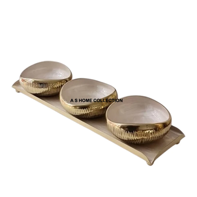 Enamel Color White and Golden Plating Unique Shape Bowl Wedding Party Decoration Metal Nuts and Dry Fruit Pistachio Serving Bowl