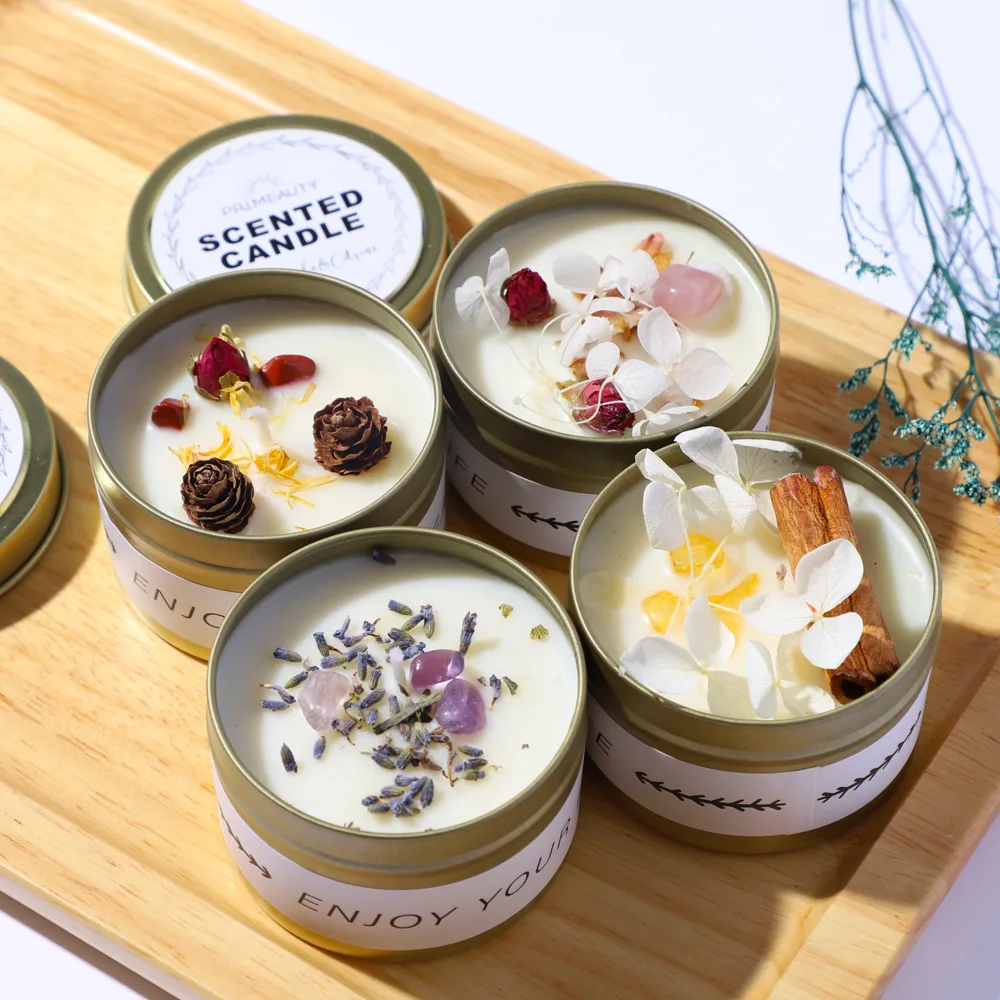 Luxury Vegan Soy Wax Handmade Scented Candle with Dried Flowers ...