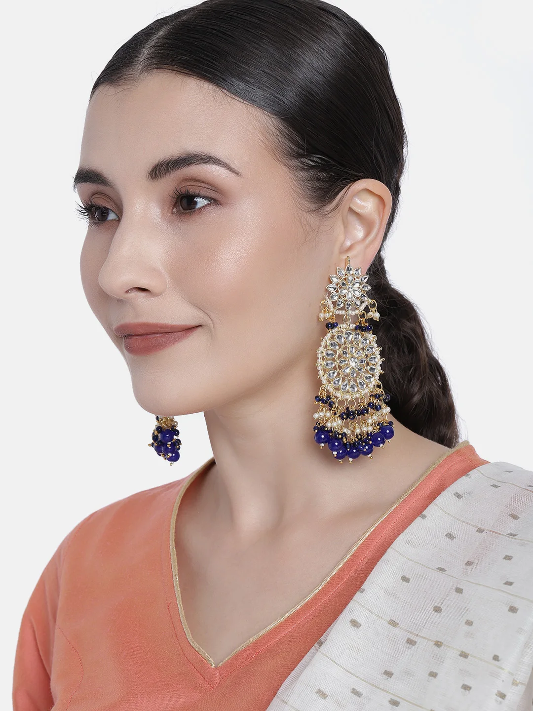 Aheli Indian Round Pendent Kundan & Pearls Chandbali Earrings Sets