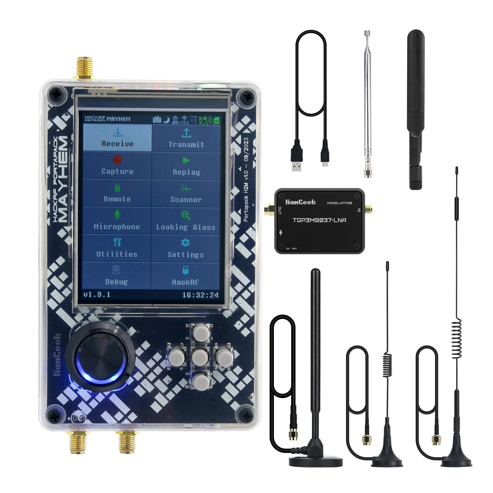 HackRF One R9 V2.0.1 SDR Radio with PortaPack H2M, Antennas, USB