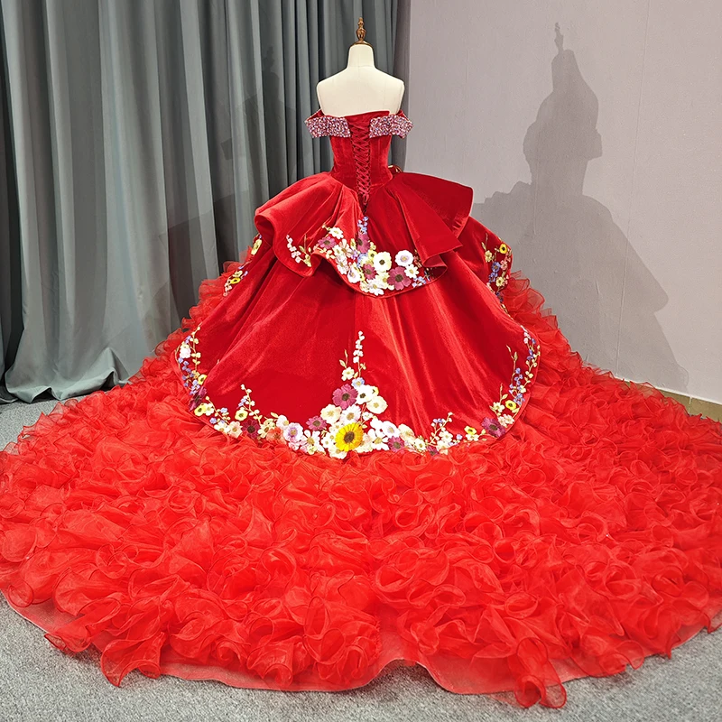 Jancember 6595 Vintage Beautiful Flower Red Ball Gown for Quinceanera Jancember 6595 Vintage Beautiful Flower Red Ball Gown for Quinceanera