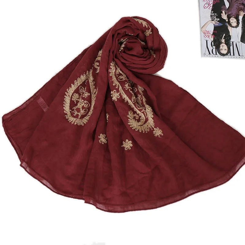 Wholesale Fashion Big Scarf Embroidered Hijab Muslim Lady