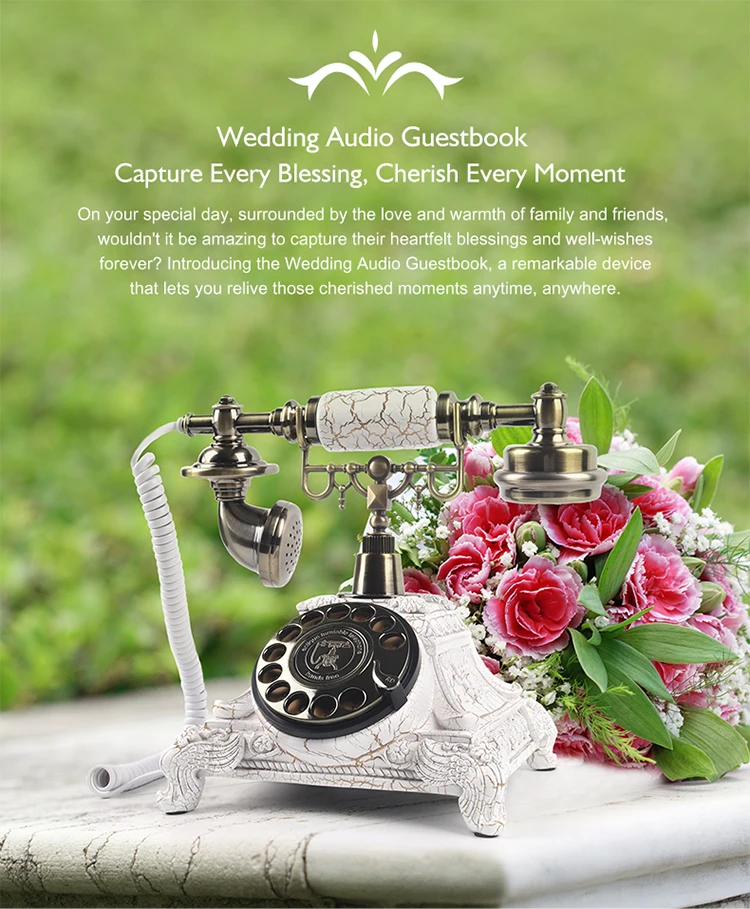 White Landline Antique Style Rotary Classic Recording Message Wedding