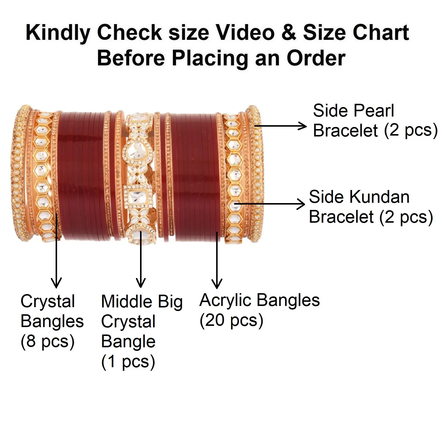 T4 Jewels Glossy Gold Kundan Studded Metal Bangle Set For Women & Girls - Traditional Indian Jewellery