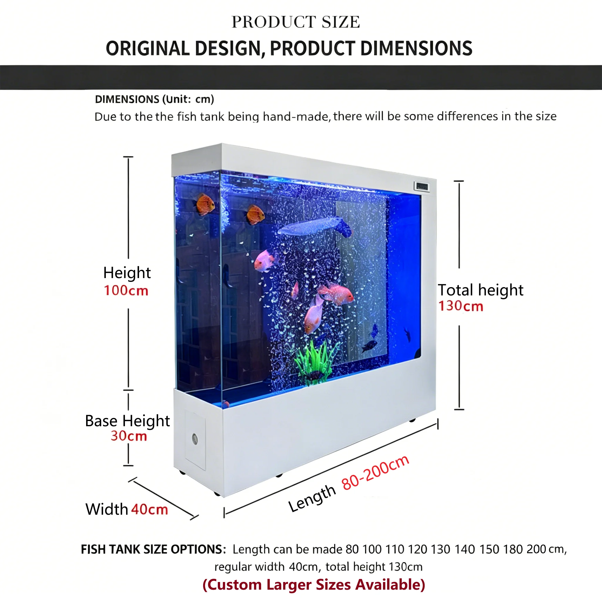 Customized 500-1000L Rectangle Fish Tank for Living Room