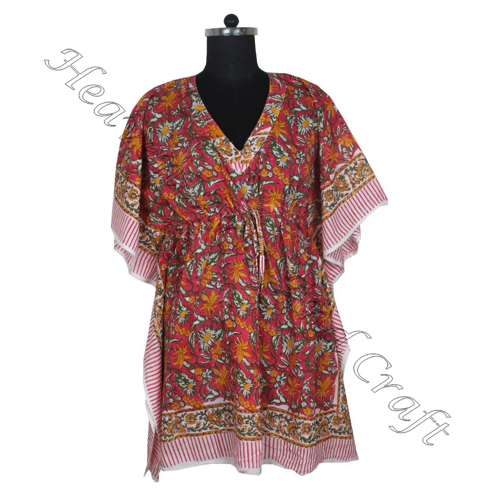 Maxi Abito Indiano Vintage 100% Cotone - Caftano Lungo Kimono, Taglia Unica, Blu Acquamarina