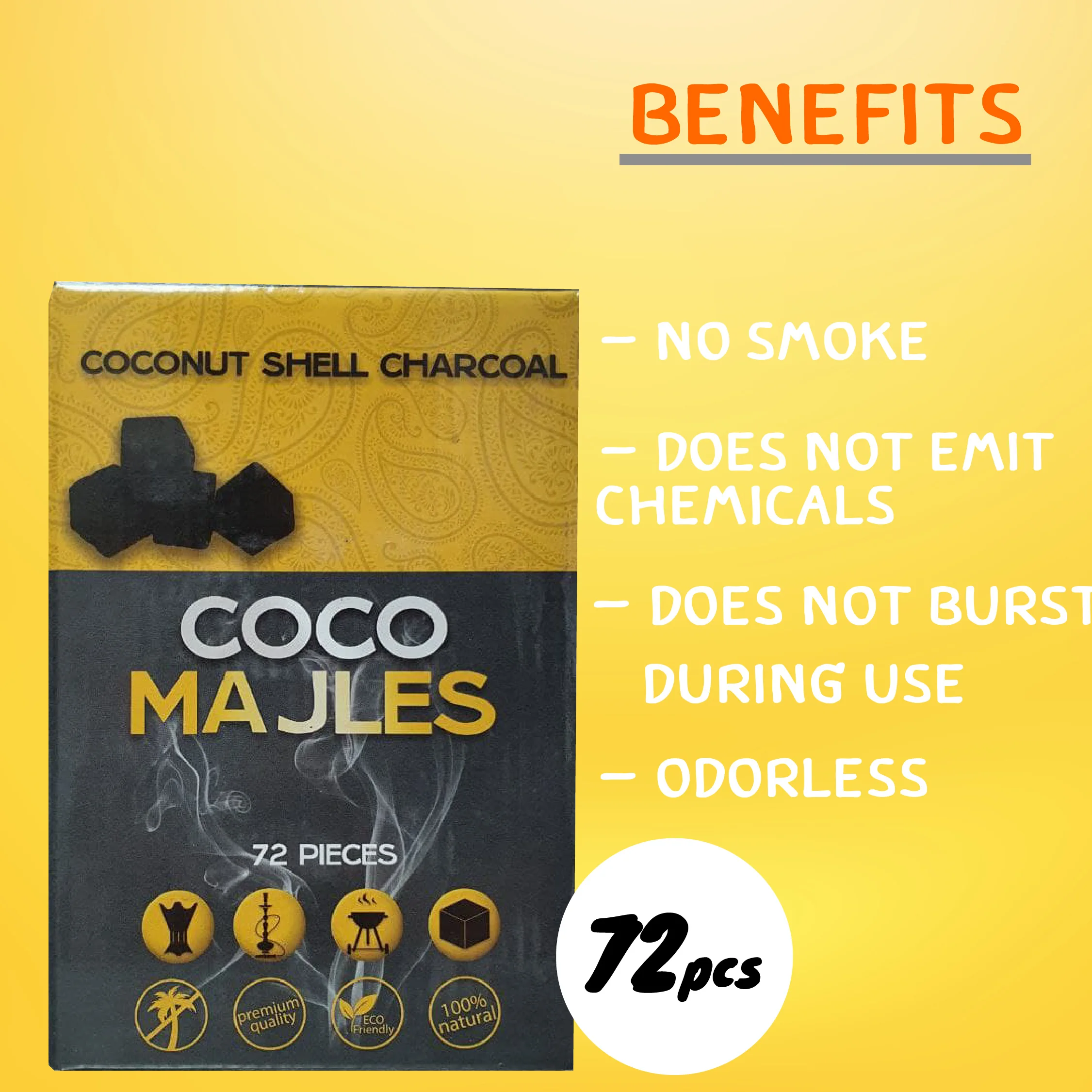 Новинка высокое качество кокосовый уголь кокосового цвета без дыма 72 штуки оптовая продажа для кальяна заводская цена