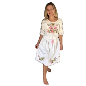 Handmade Women Embroidered Short Tunic Ukrainian Puff Sleeve Dress Perfect Bohemian Casual Dress Gift For Her
