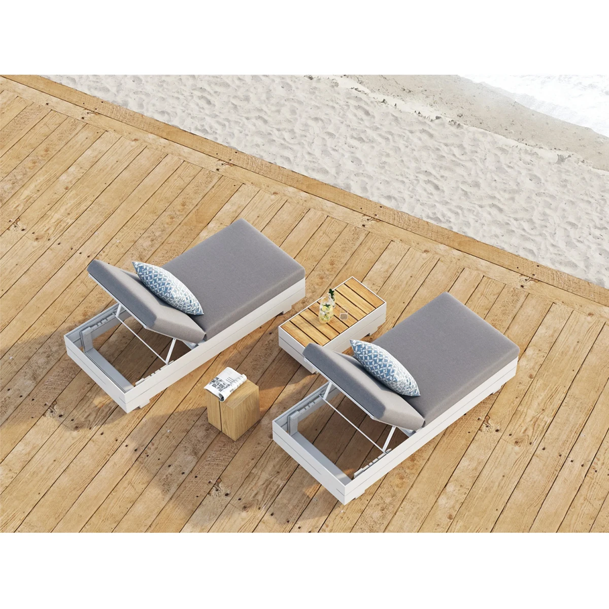 Retro Outdoor Dimensions Extra Large Sun Beach Loungers Modern Garden Aluminum Spraying Grey Hotel Sun Lounger