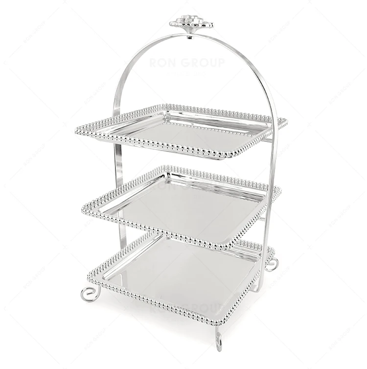 table silver metal 3 piece cake stand wedding party dessert display stand cup cake stand display