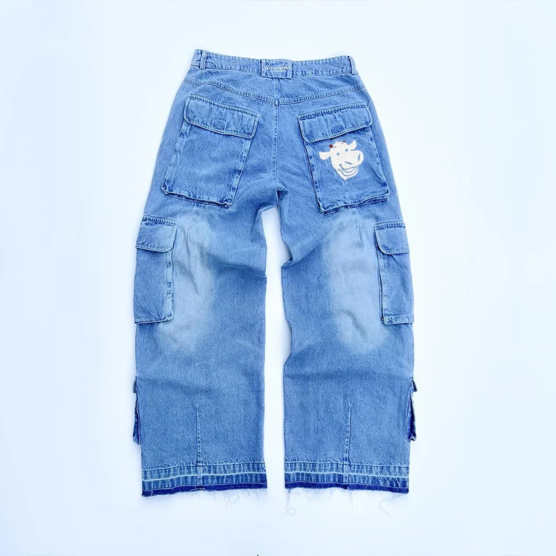 DiZNEW Wholesale High Street Hip hop Ripped Distressing Leather Under Patched Slim Designer Amiry Men Denim Jeans details