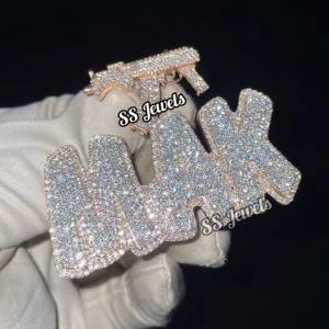 Custom Hip Hop 925 Sterling Silver VVS Moissanite Rhodium Plated Iced Gun Bail Bustdown Unisex Pendant Necklace Letter SS Jewels