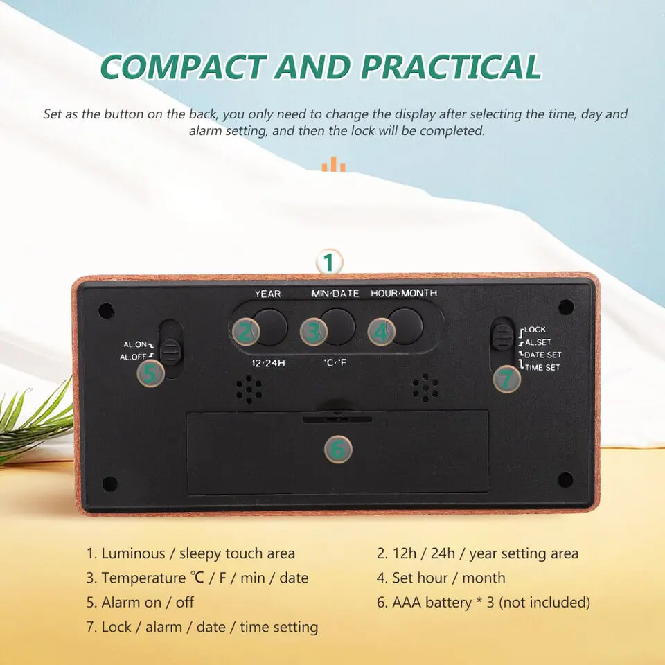 Home Decoration Bamboo LED Wooden Alarm Clock Watch Table Digital Solid Wood Electronic Desktop Table Clocks