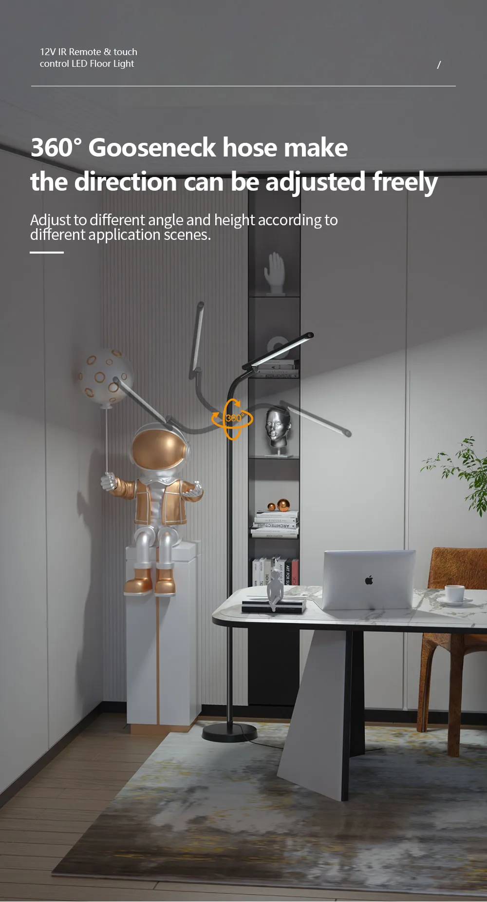 12vLED Floor Lamp，With Infrared Remote Control and Touch Control Adjustable Brightness Energy Saving Modern Design Floor Lamp