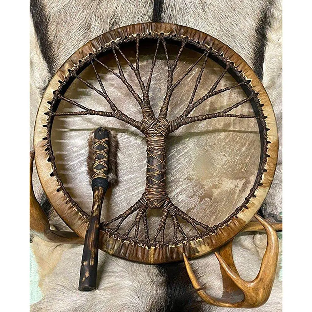 Percussion Wooden Hand Drum With Beater Bodhrans Drums Goatskin Head