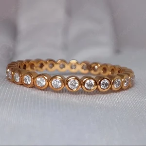 14k Yellow Gold Minimalist Wedding Band 2mm Bezel Set Eternity Ring IGI Certified Lab Diamond Matching Band for Anniversaries