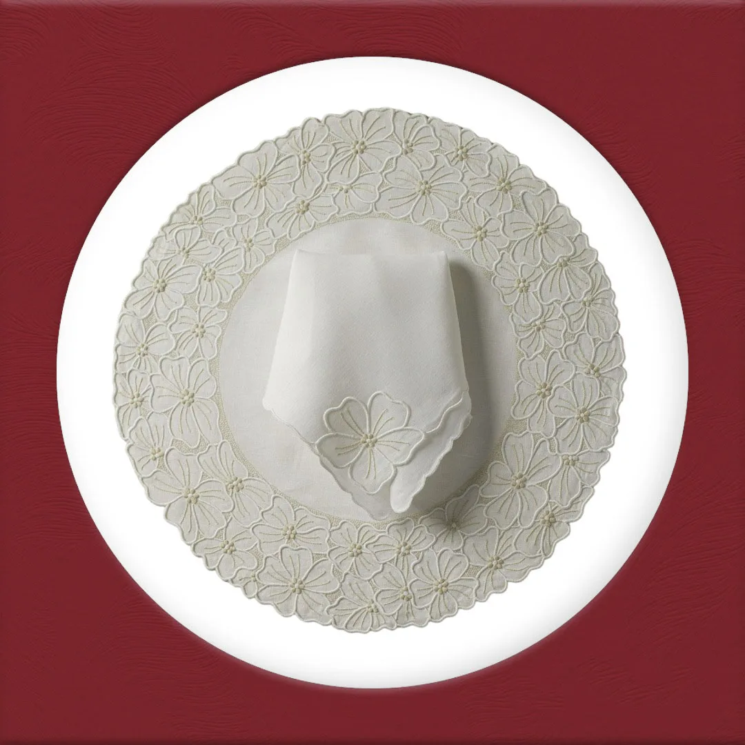 Custom Wholesale Embroidery Flower Design Placemat&napkin Set For Home