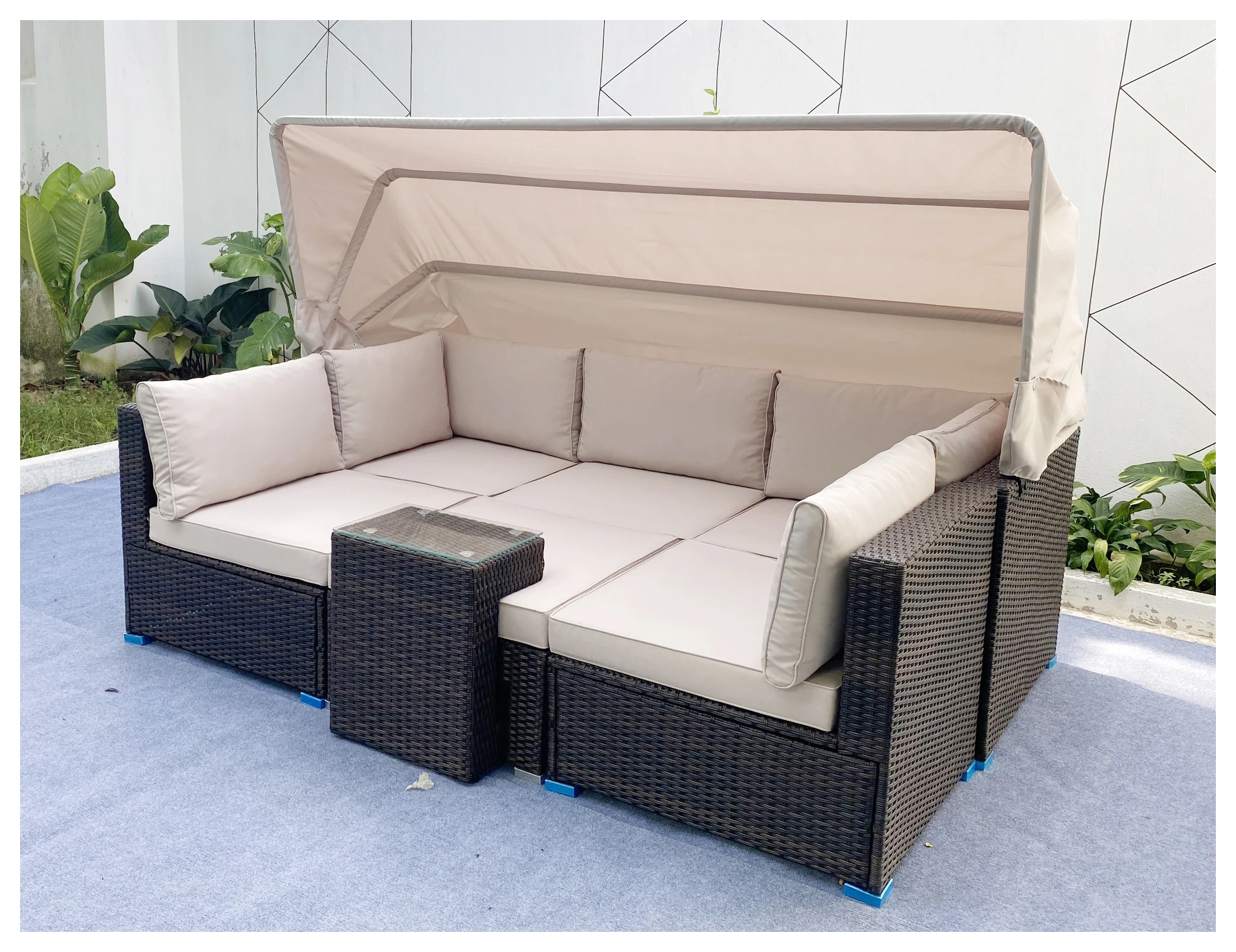 Modern 5 Seat Corner Sofa Rattan Dayebd Set Garden Furniture With