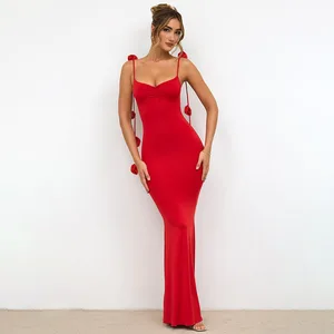 Eco-Friendly Elegant Women's Sleeveless Floral Maxi Dress Backless Bodycon Fit Shoulder Straps for Special Occasions Evening