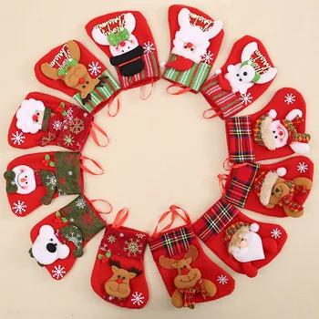 Custom Logo Mini Plush Stockings Cute Fabric Stockings with Pendants for Home Party and Christmas Decorations Stock with Logo