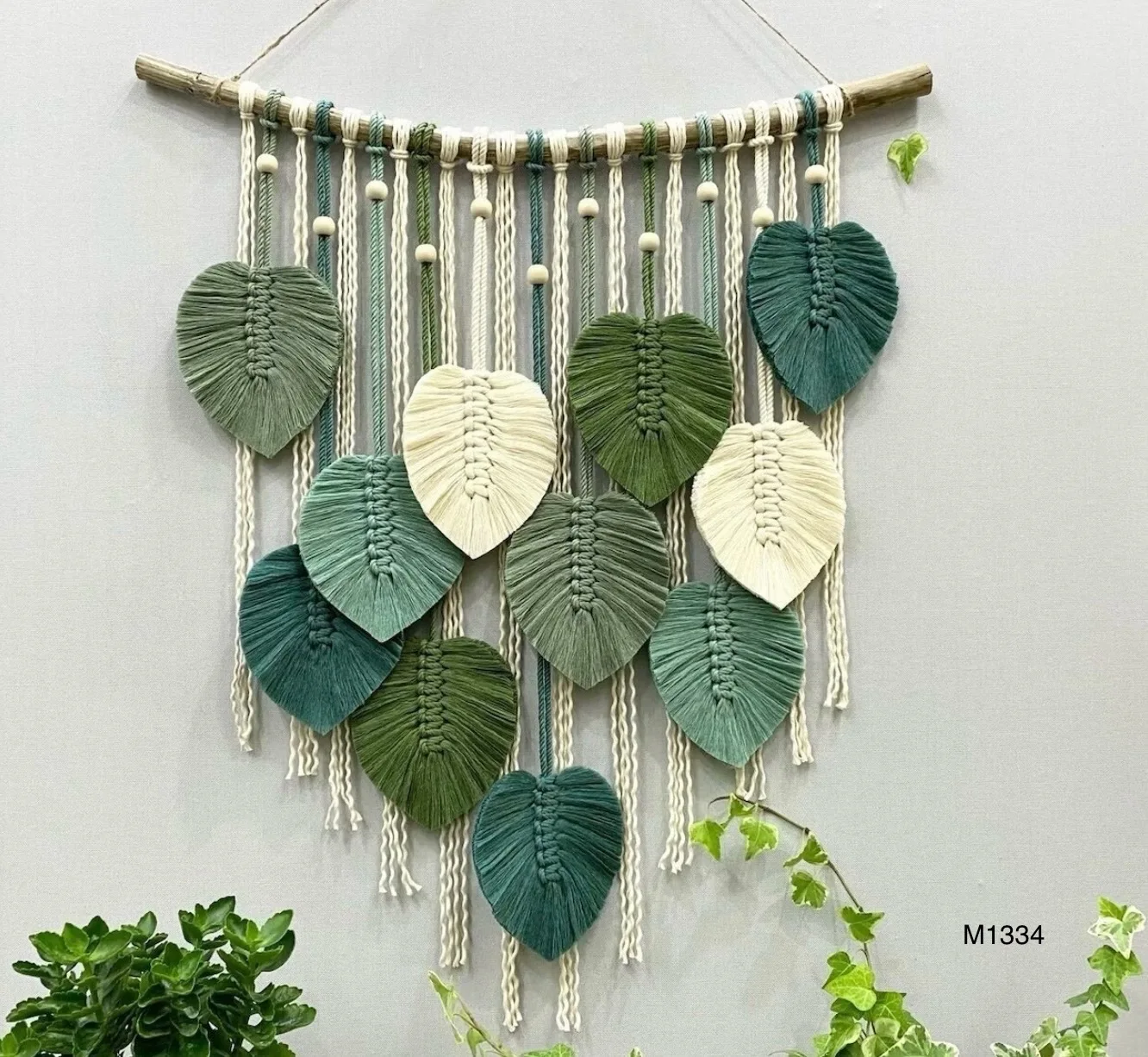 Handmade Creative Boho Green Leaves Macrame Wall Hanging Wall Decor ...