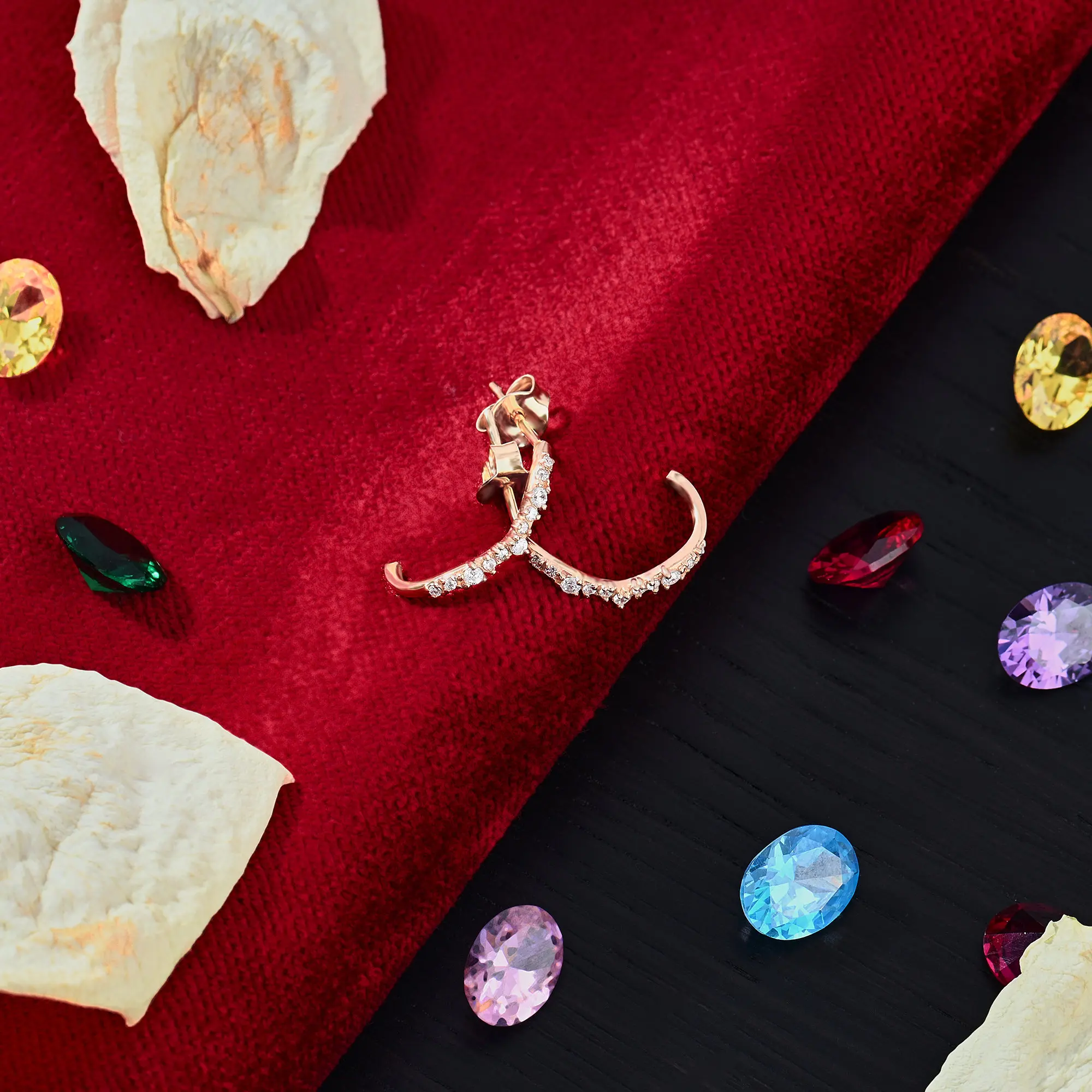 14k Solid Gold Diamond Iconic Cluster Minimalist Hoop Earrings For