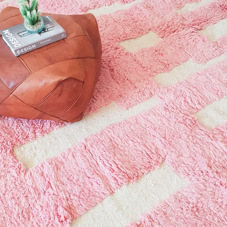 Bright Pink Moroccan Beni Ourain Berber Rug Authentic Large Custom