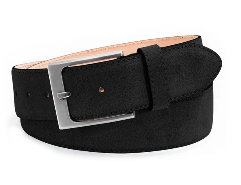 Men's Suede Blue Jeans Belt with Satin Buckle 4cm Width Genuine Leather Steel Buckle for Men Women and Kids Pakistan Gift