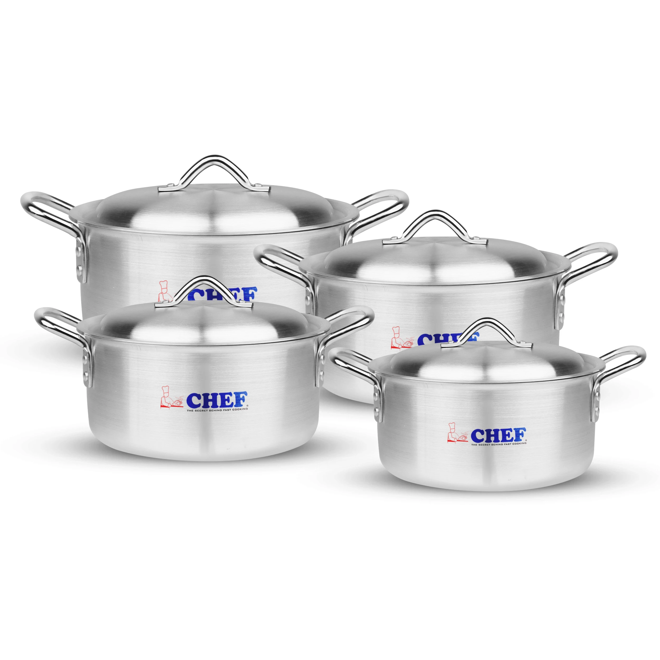 Chef 5 Pcs Cookware Set In 1826 Sand Polished Aluminium Polished Deep