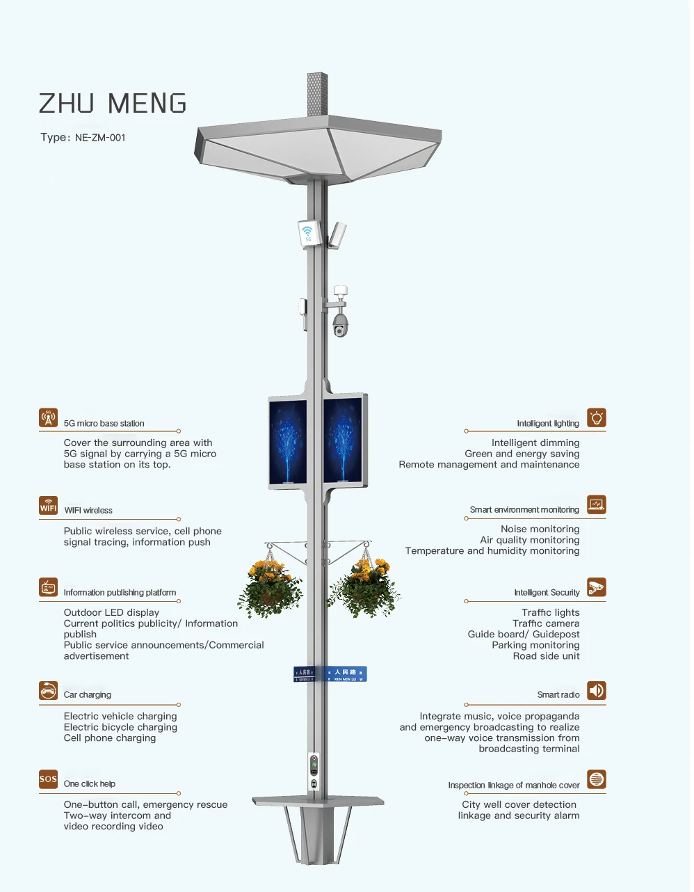 Weclouds Smart Street Lamp Pole with Customizable Mounted Devices for ...
