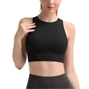Wholesale Custom Solid Color Cross Straps Back Soft Excise Running Ladies High Neck Yoga Top Breathable Workout Pads Bra