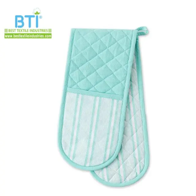Double Oven Mitts Heat Proof Kitchen Oven Gloves Supplies Printed Plain