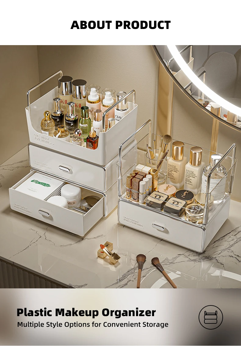 product wanuo double drawers makeup organizer clear top compartment makeup organizer plastic makeup organizer-2