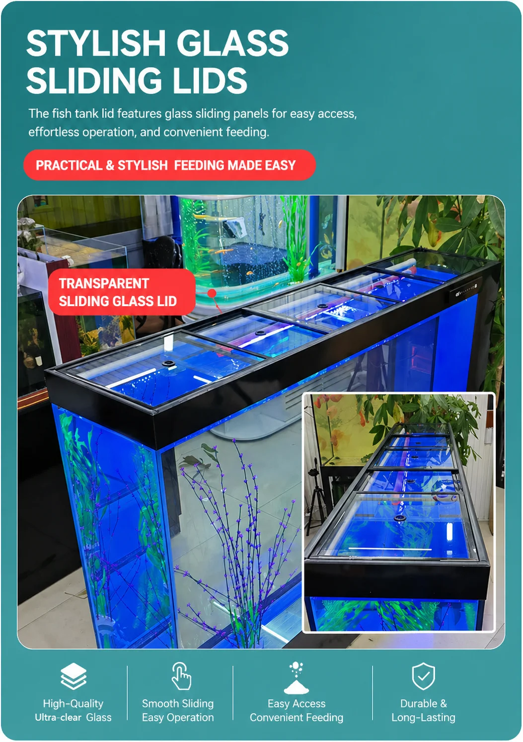 Customized 500-1000L Rectangle Fish Tank for Living Room