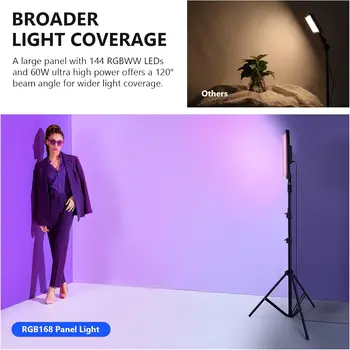 NEEWER 18.3" RGB LED Video Panel Light with App Control, 2 Pack Stand Kit, 360 Full Color/2500K~8500K/CRI97+/17 Scene Effects detail image