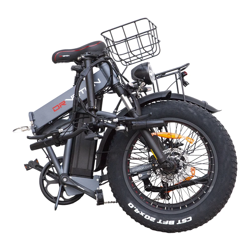 DrVetion At20 Black-Gray Electric Fat Bike 48V 750W up to 45km/h with 10AH/15AH/20AH Motor Options