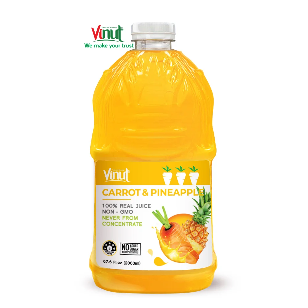 2L VINUT 100% Carrot and Pineapple Juice High Quality 67.6 Fl Oz Bottle No Added Sugars Preservative