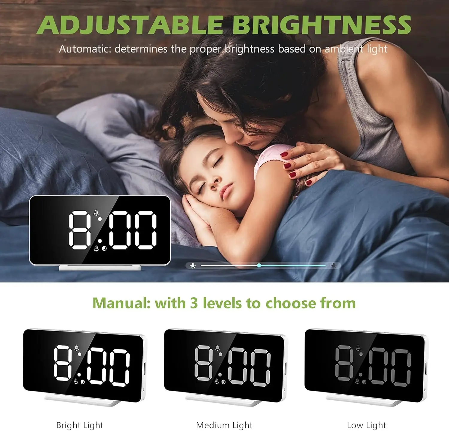 Electronic Desktop USB Charging LED Mirror Digital Alarm Clock