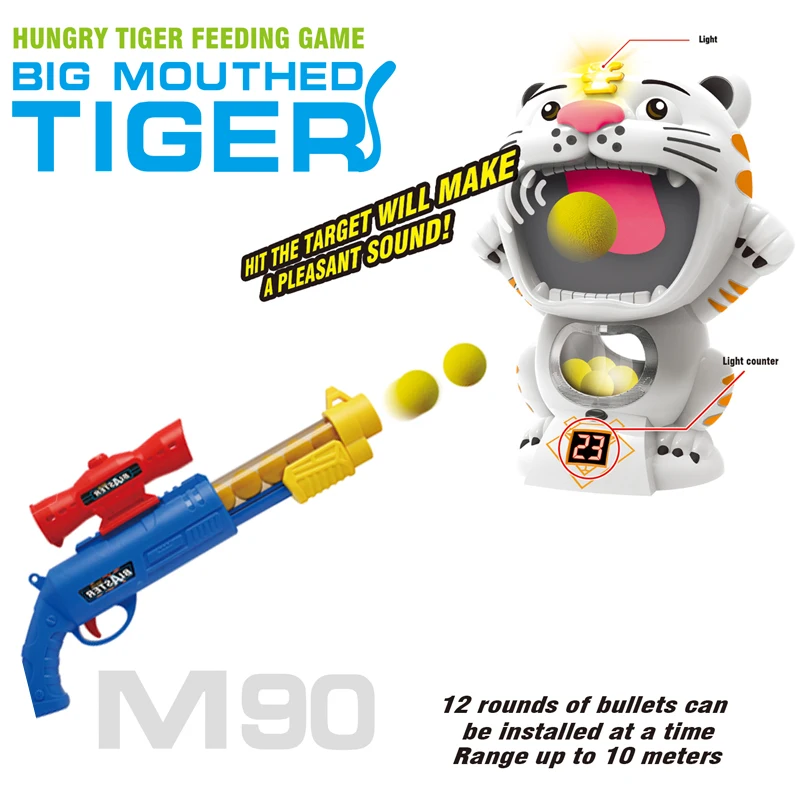 Soft Bullet Gun with Mouthing Tiger Shooting Game Toys Soft Foam Gun Toys for Boys and Girls