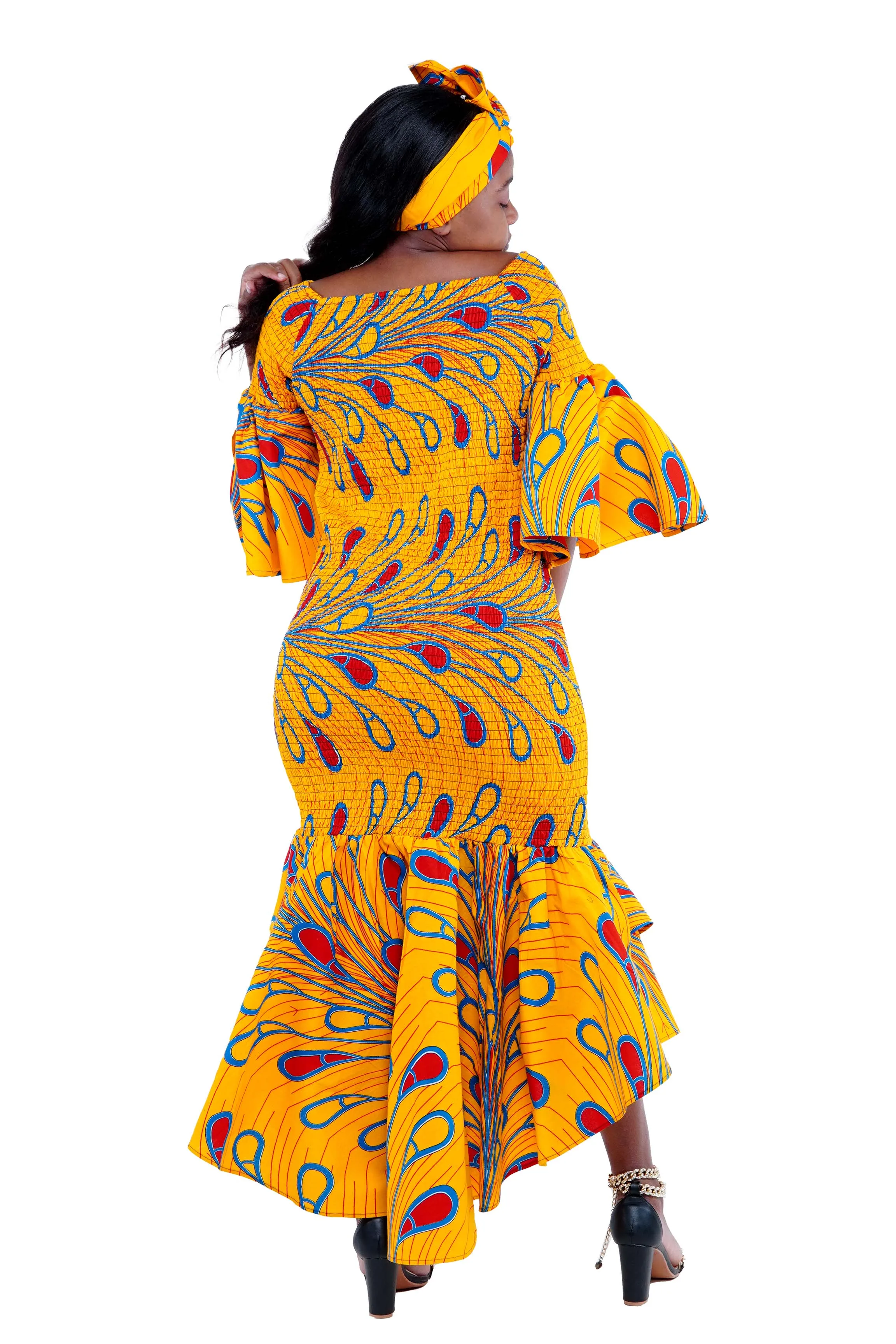 Wholesale Kente Long Smoked Fish Tail Dress African Clothing Dress