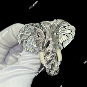 Luxury Sterling Silver Rhodium Plated Elephant Brooch Lab Grown Diamonds Custom Iced Animal Jewelry Pin Designer Statement