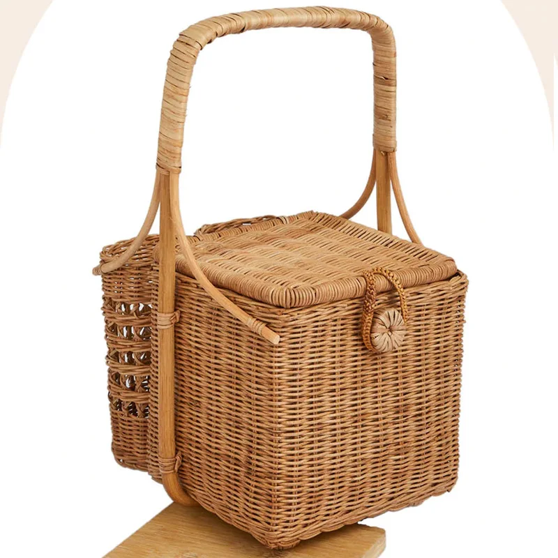 New Arrival Vintage Rattan Wine & Bread Picnic Basket High Quality