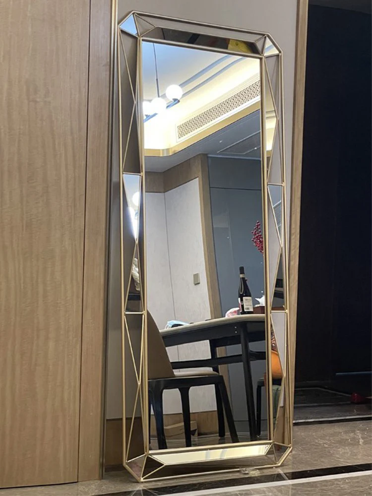 Modern Style Full Body Mirror Iron Metal Frame Luxury Wall Mounted Full