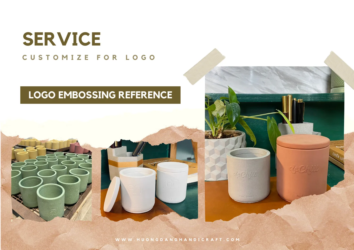 Custom Lotus Engraving Green Cement Candle Jar With Lid And Box