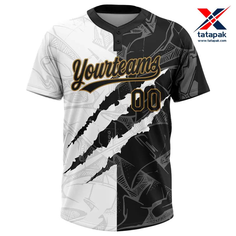 Custom 3D Two-Button Unisex Softball Jersey with Graffiti Pattern in Black and Old Gold Baseball & Softball Wear
