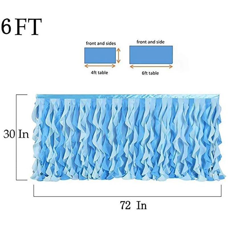 100% Polyester Multilayer Hawaiian Table Skirt with Hibiscus Flowers 4 Foot Disposable Party Table Decoration