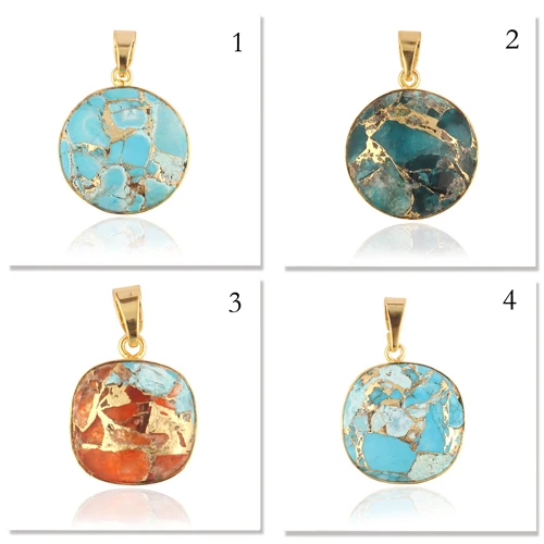 Unique Bohemian 24k Gold Plated Classic Pendant Mohave Copper Turquoise