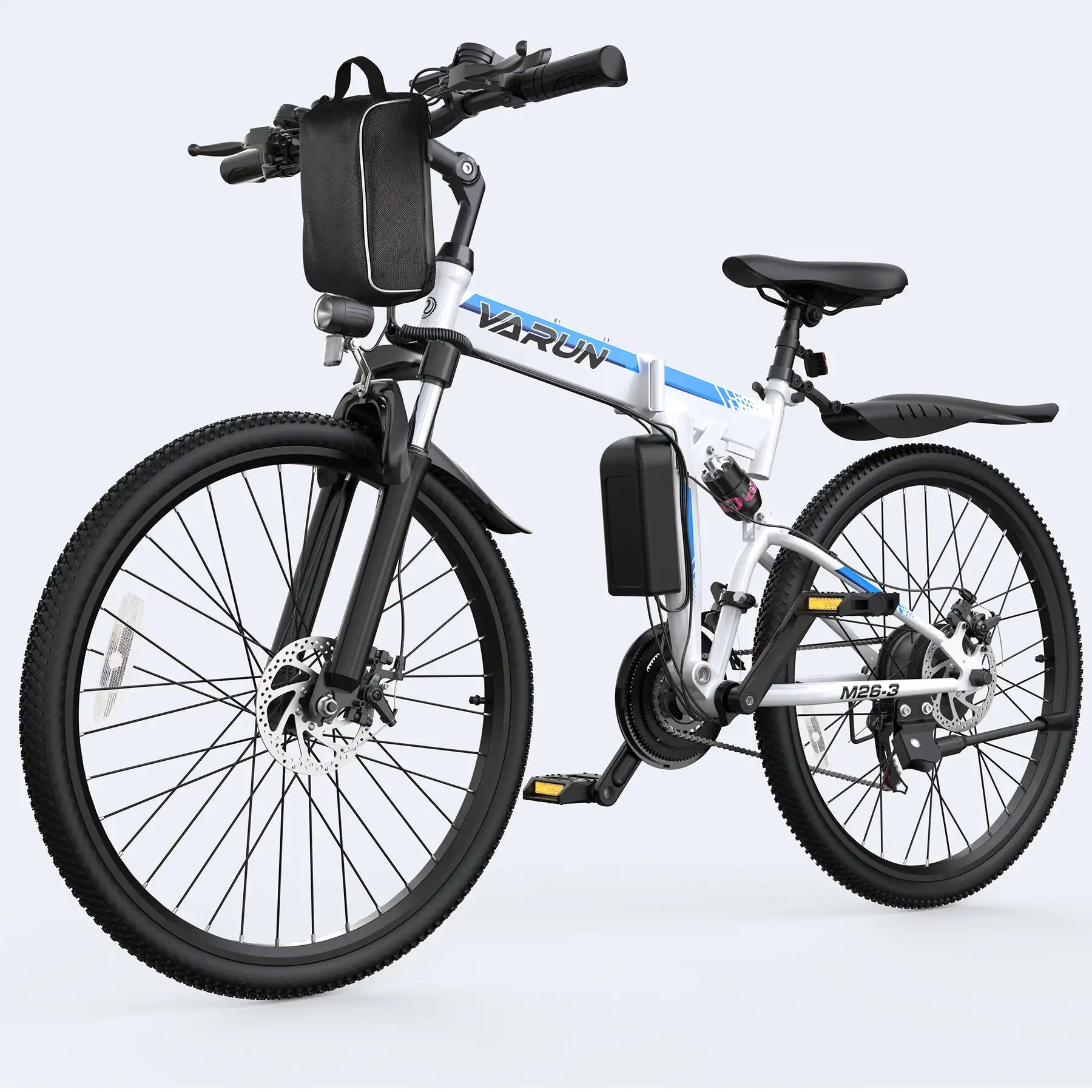 VARUN M26 Storm White Foldable Electric Mountain Bike Central 250W Bafang M620 48V/36V Options 60km Carbon for Off-Road Use