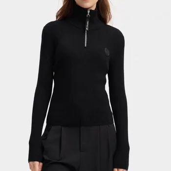 Custom Embroidery Logo Half Zip Pullover Stand Collar Rib Knitwear Autumn Winter New Style Casual Business Sweater