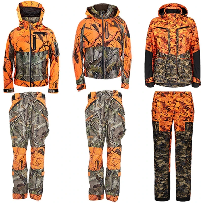 Breathable 2024 Customized Orange Hunting Clothes Waterproof Men's Breathable Camouflage Duck Hunting Suit
